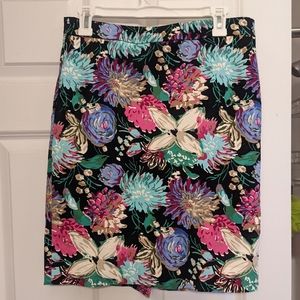 EUC J.Crew Floral Pencil Skirt Bold Colors on Black